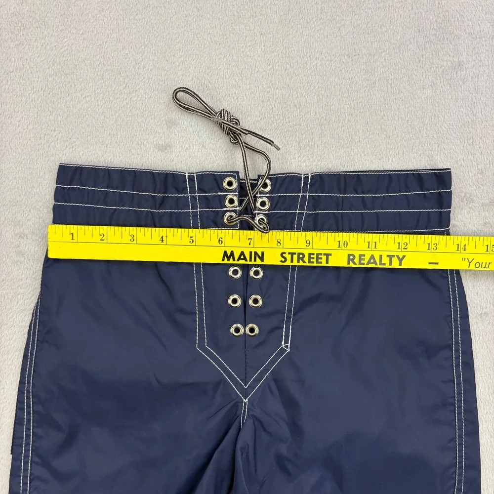Birdwell Beach Britches Board Shorts Mens 28 Navy Blue Lace Up Front Vintage 70s